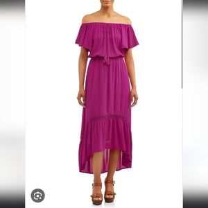Time & Tru rosy pink hi lo dress with flutter sleeves and drawstring neck.